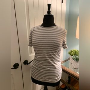 Michael Kors, Striped Top, W/Zipper Detail on Sleeves, Ruching, Grey/White, L